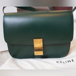 Celine Medium Classic Box Bag in Dark Green